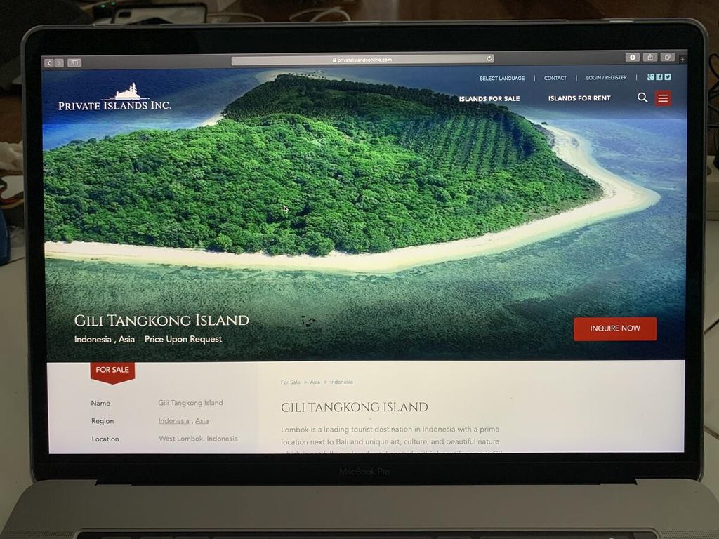 Laman daring privateislandonline.com, Rabu (10/2/2021) masih menampilkan Pulau Tangkong, Lombok Barat, Nusa Tenggara Barat. Pemerintah daerah setempat memastikan, tidak ada penjualan pulau, melainkan pada kawasan milik perorangan di pulau kecil itu.