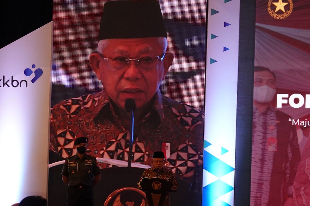 Wakil Presiden Ma’ruf Amin saat menghadiri Forum Nasional Stunting Tahun 2022, di Hotel Shangri-La, Jakarta, pada Selasa (6/12/2022).