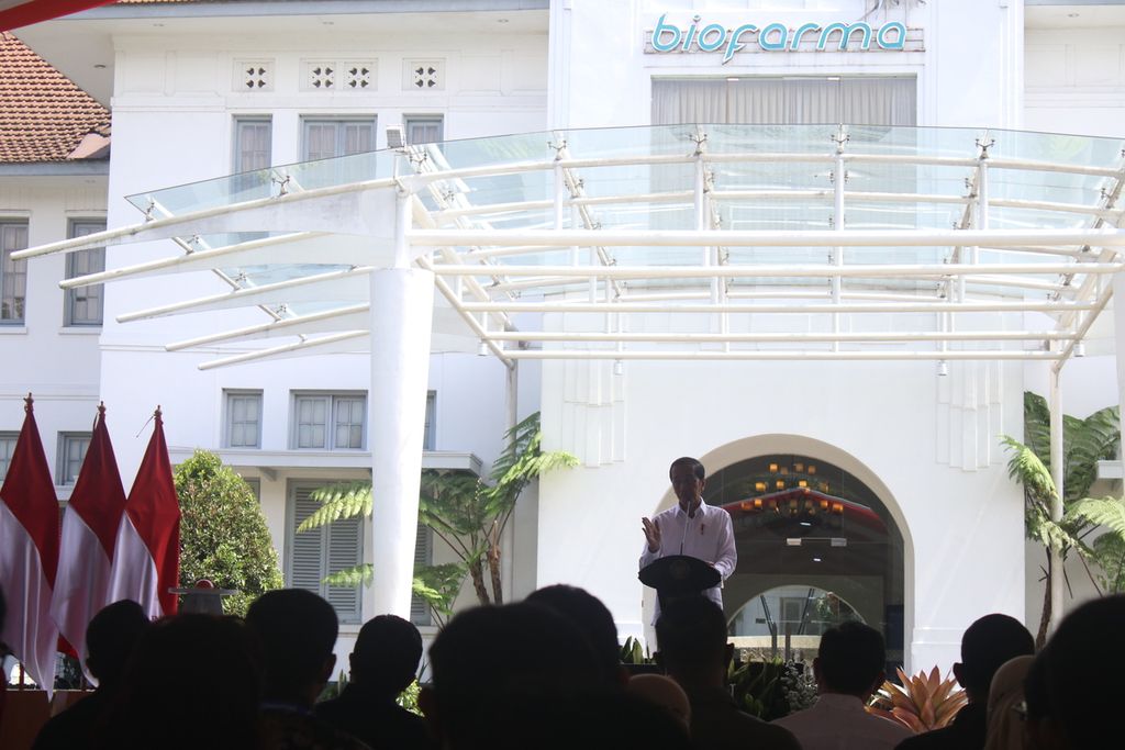Presiden Joko Widodo memberikan sambutan saat peluncuran Vaksin Indovac di Kantor PT Bio Farma, Kota Bandung, Jawa Barat, Kamis (13/10/2022).  