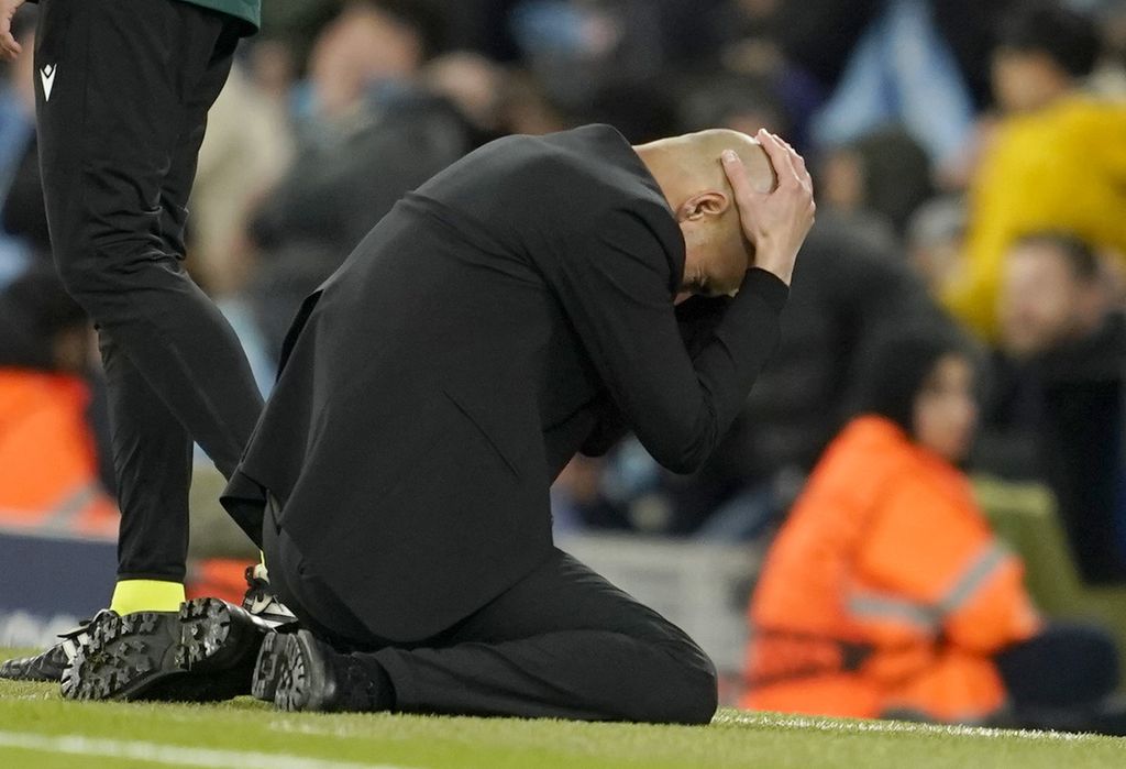 Manchester City coach Pep Guardiola regrets his team's loss to Real Madrid in the second leg of the Champions League quarter-finals at Etihad Stadium, Manchester, on Thursday (18/4/2024) early morning WIB.