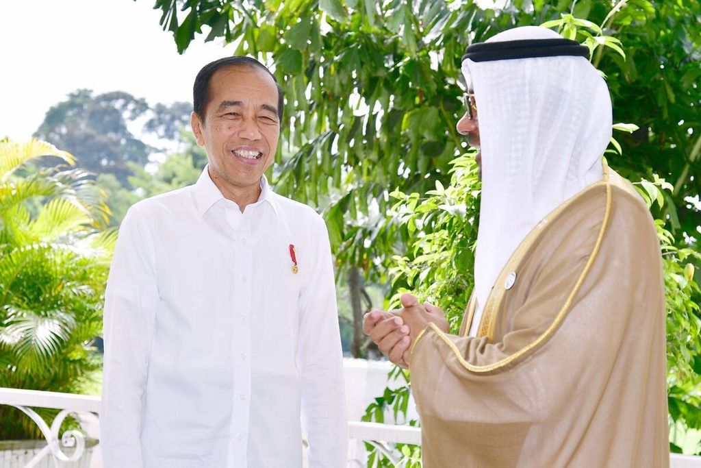 Presiden Joko Widodo menerima Sekretaris Jenderal Majelis Hukama Muslimin Konselor Muhammed Abdelsalam di Istana Kepresidenan Bogor, Jawa Barat, Kamis, (4/1/2024). 