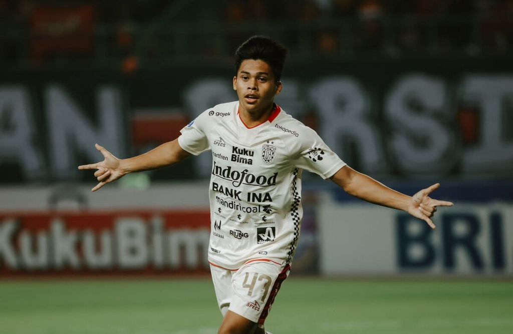 Dokumentasi Bali United menampilkan ekspresi pemain Bali United, Rahmat Arjuna Reski, setelah mencetak gol ke gawang Persija Jakarta pada laga Minggu (24/9/2023).