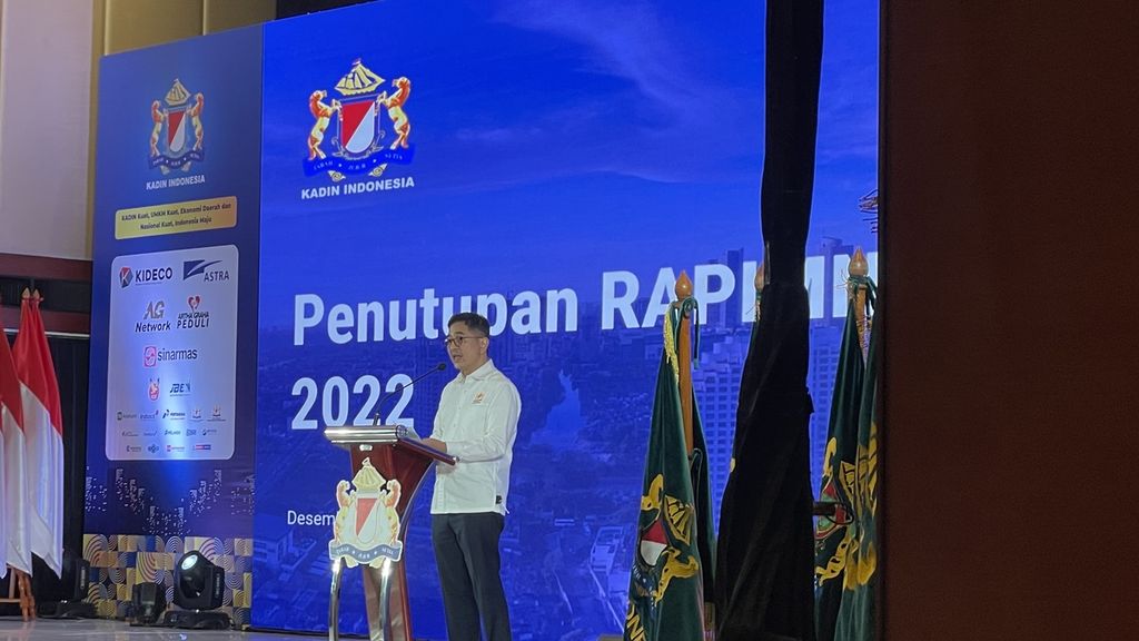 Ketua Umum Kamar Dagang dan Industri (Kadin) Indonesia Arsjad Rasjid dalam penutupan Rapat Pimpinan Nasional Kamar Dagang dan Industri (Kadin) Indonesia 2022 di Jakarta, Jumat (2/12/2022).