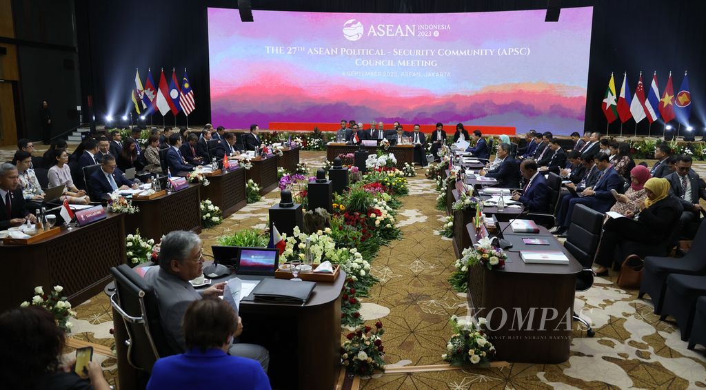 Pertemuan Dewan Politik dan Keamanan ASEAN (APSC) di Sekretariat ASEAN, Jakarta, Senin (4/9/2023). KOMPAS/HERU SRI KUMORO 04-09-2023