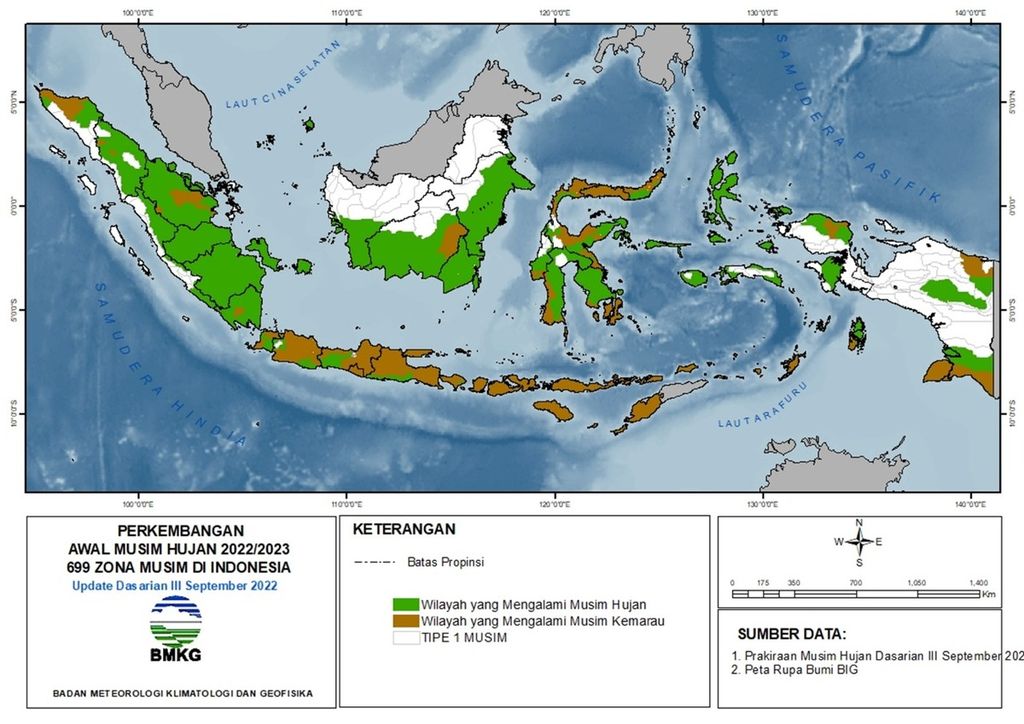 Sebanyak 40 persen zona musim di Indonesia telah memasuki musim hujan hingga awal September 2022.