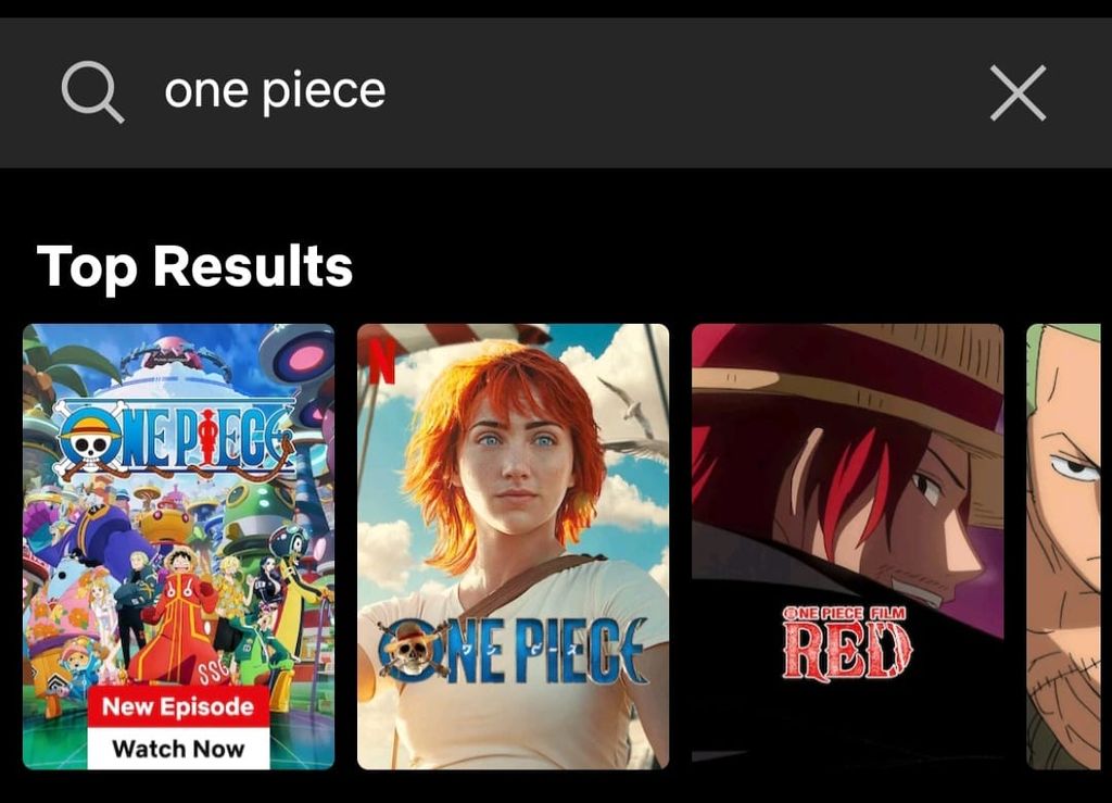 Tangkapan layar serial <i>One Piece </i>di aplikasi Netflix ponsel.