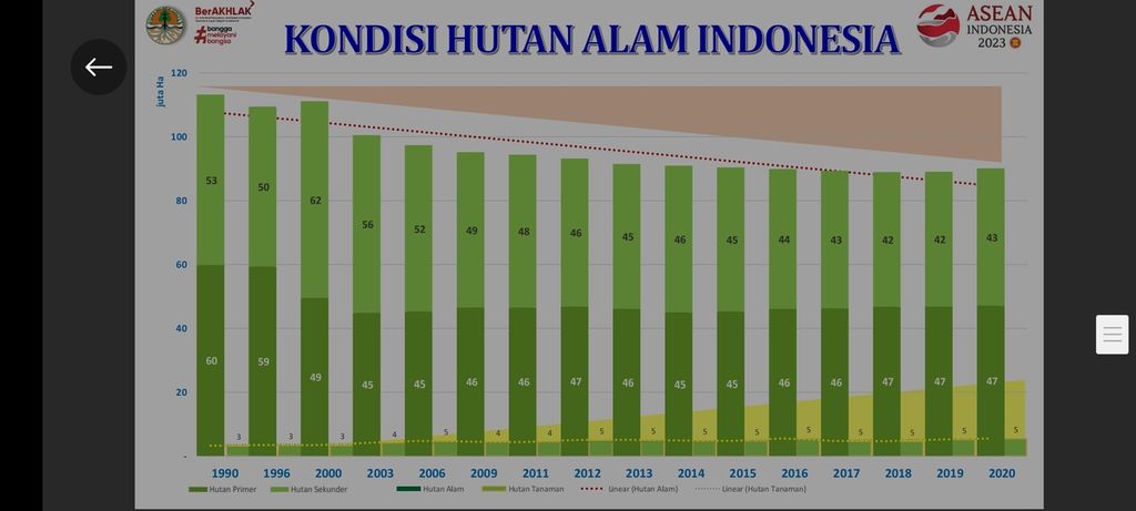 Data statistik yang menunjukkan kondisi hutan di Indonesia pada periode 1990-2020