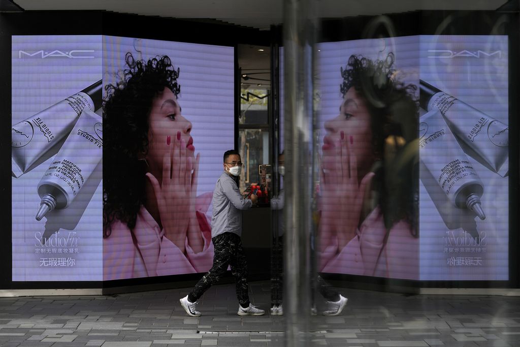 Cosmetics advertisement in Beijing, China, in September 2021.