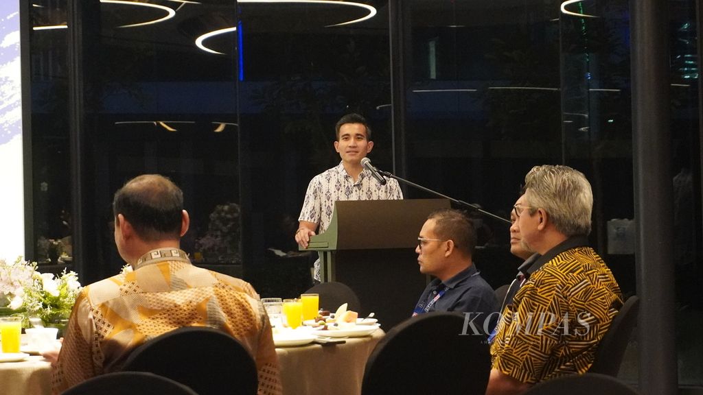 Pengarah Ekonomi Pejabat Pegawai Menteri Malaysia, Shahril Suffian Hamdan saat memberikan sambutan pada acara jamuan makan malam bersama Ikatan Setiakawan Media Malaysia-Indonesia (Iswami) di Kuala Lumpur, Kamis (30/6/2022) malam.