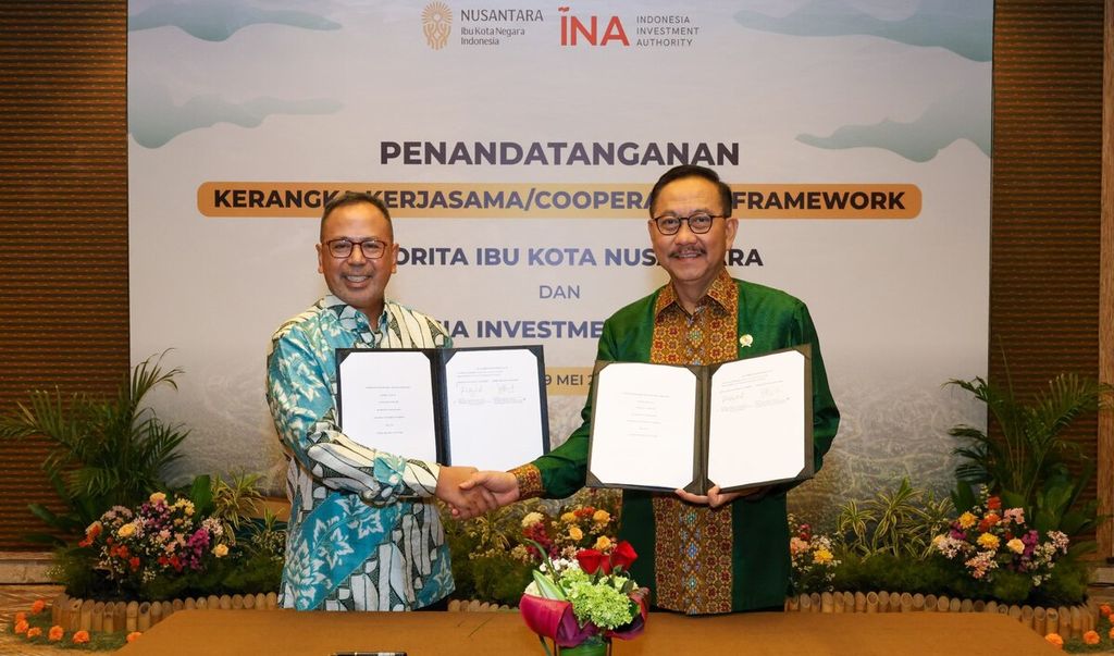 Otorita Ibu Kota Nusantara (IKN) bekerja sama dengan Indonesia Investment Authority (INA) dalam rangka mendorong investasi global ke pembangunan IKN. Kepala Otorita IKN Bambang Susantono menandatangani perjanjian kerangka kerja sama antara Otorita IKN dan INA dengan CEO INA Ridha DM Wirakusumah di Nusa Dua, Badung, Bali, Minggu (19/5/2024).