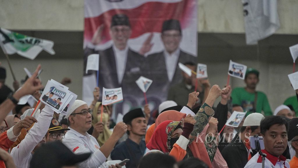 Hari pertama kampanye, calon presiden Anies Baswedan menggelar kampanye di Jakarta dan Bogor. Salah satunya di Gedung Olahraga Laga Tangkas, Pakansari, Cibinong, Kabupaten Bogor, Jawa Barat, Selasa (28/11/2023).