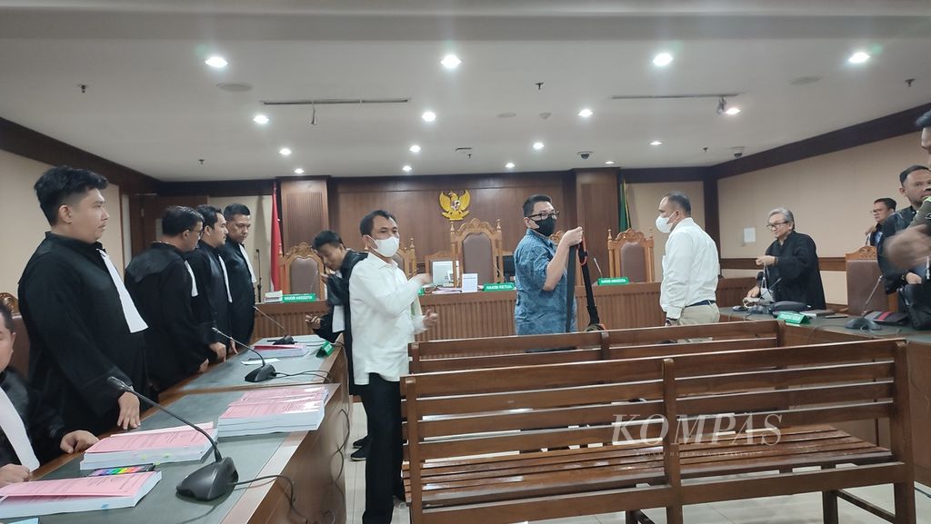 Suasana sidang kasus korupsi menara BTS 4G Bakti Kementerian Komunikasi dan Informatika, Selasa (4/7/2023), di Pengadilan Tipikor Jakarta.