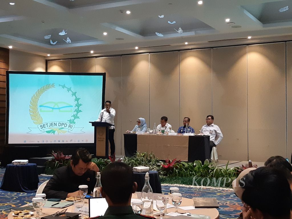Pertemuan antarpihak membahas persoalan pembebasan lahan genangan Bendungan Margatiga yang belum tuntas dibahas bersama Komite II DPD di Bandar Lampung, Senin (18/9/2023). 