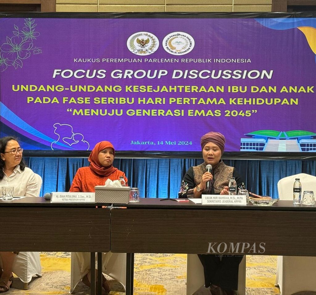 A focused group discussion on the Draft Law on the Welfare of Mothers and Children in the first Thousand Days of Life was held by the Women's Caucus of the Indonesian Parliament in Jakarta on Tuesday (14/5/2024).