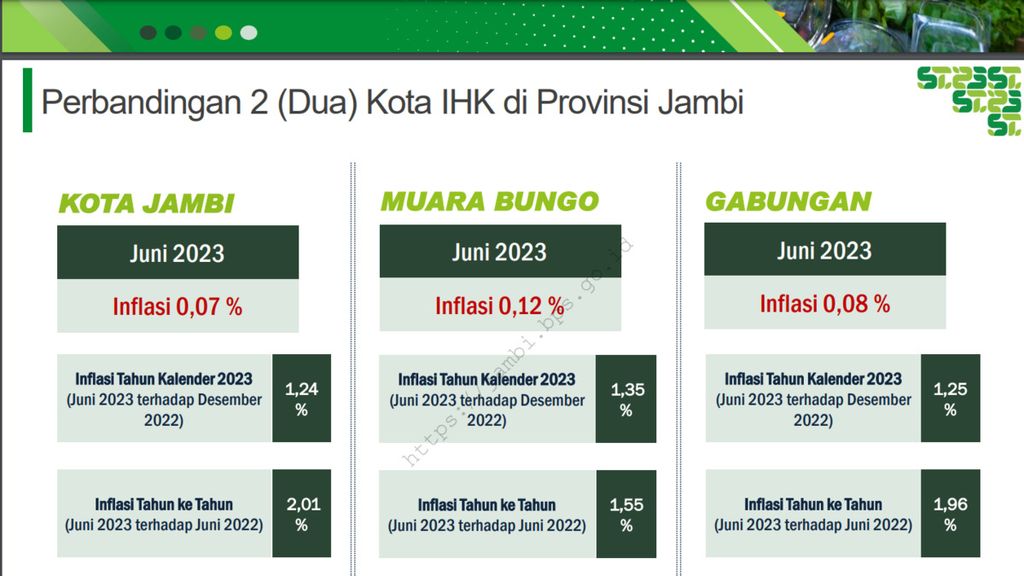 Data inflasi Jambi yang dirilis Badan Pusat Statistik Provinsi Jambi, 3 Juli 2023.