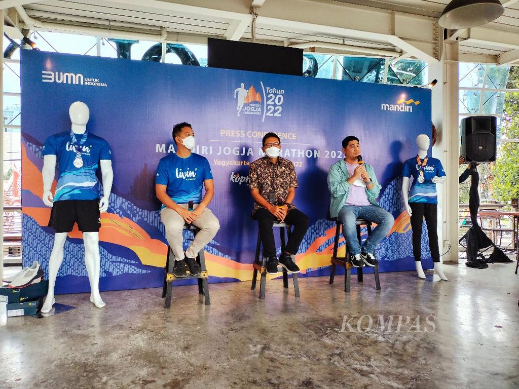 Konferensi pers terkait Mandiri Jogja Marathon 2022 di sebuah rumah makan di Yogyakarta, Kamis (11/8/2022).