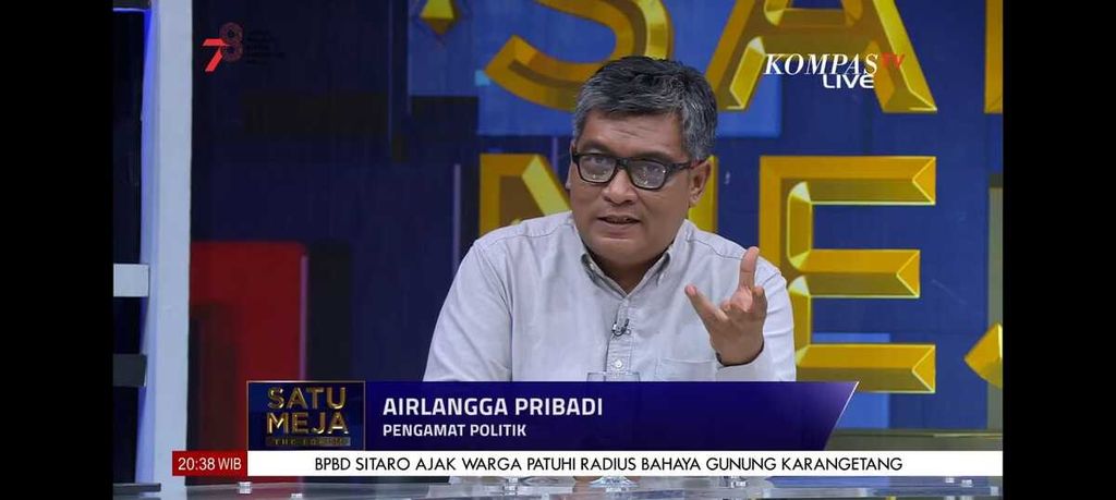 Pengamat politik Airlangga Pribadi pada acara <i>Satu Meja The Forum </i>bertajuk “Siapa Ingin Megawati-Jokowi Pecah Kongsi?” yang disiarkan Kompas TV, Rabu (30/8/2023) malam.