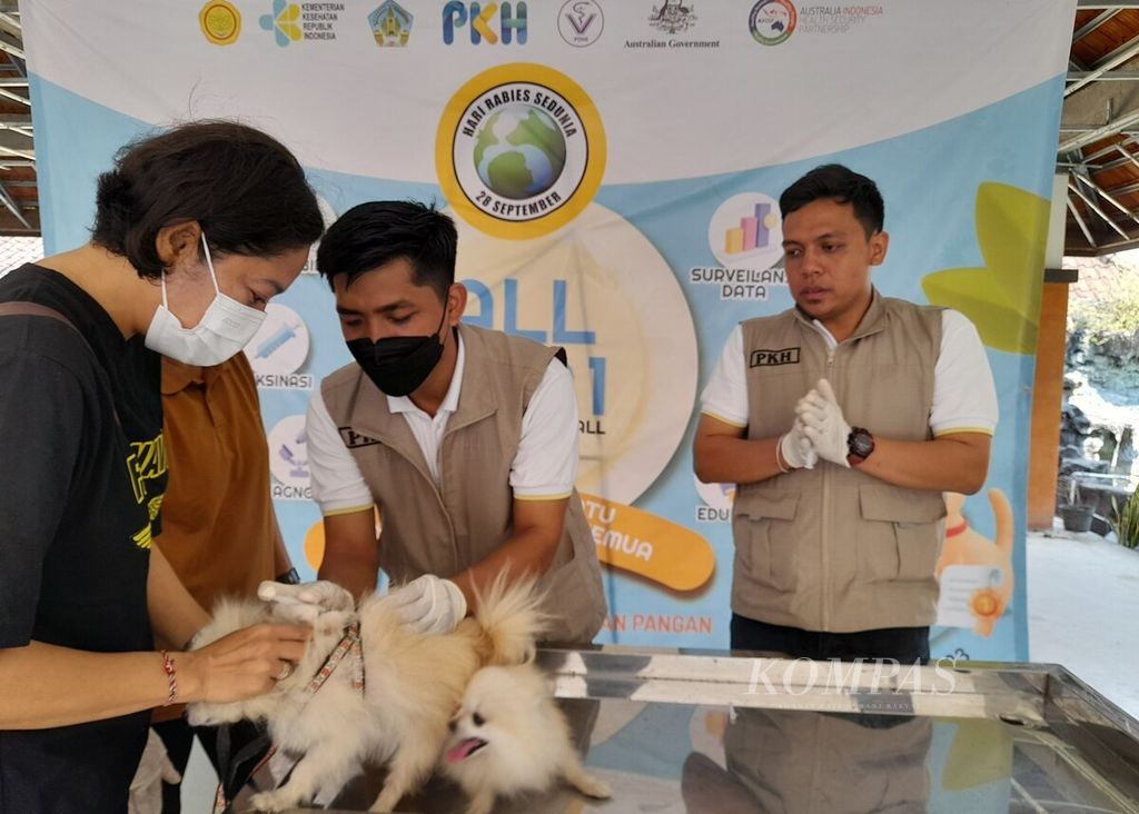 Dinas Pertanian dan Ketahanan Pangan Provinsi Bali bersama sejumlah organisasi dan lembaga terkait penanganan rabies, Sabtu (7/10/2023), mengadakan kegiatan vaksinasi rabies secara massal di 10 lokasi di Bali, termasuk di Kantor Dinas Pertanian dan Ketahanan Pangan Provinsi Bali di Kota Denpasar. 