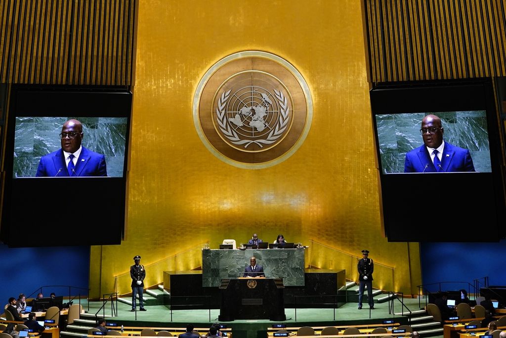 Presiden Kongo Felix Tshisekedi saat menyampaikan pidato di depan Sidang Umum PBB, New York pada Rabu (20/9/2023). 