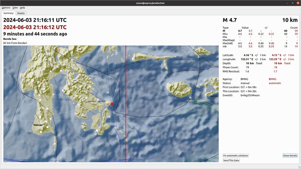 Gempa berkekuatan 4,7 terjadi di perairan sekitar Pulau Wawonii, Sulawesi Tenggara, Selasa (4/6/2024) pagi. Tidak menimbulkan kerusakan, gempa ini terjadi di sesar yang baru dan belum terpetakan.