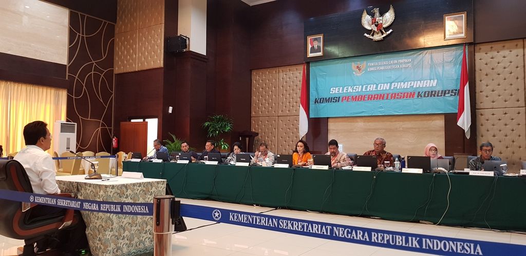 Panitia Seleksi Calon Pimpinan Komisi Pemberantasan Korupsi melaksanakan uji publik dan wawancara yang merupakan tahap akhir dari proses seleksi calon pimpinan KPK pada Rabu (28/8/2019) di Kementerian Sekretariat Negara, Jakarta Pusat.
