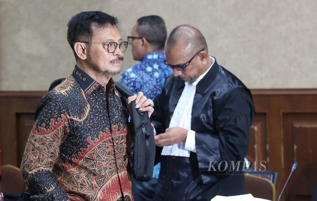 Bekas Menteri Pertanian Syahrul Yasin Limpo setelah menjalani sidang lanjutan kasus korupsi yang menjeratnya di Pengadilan Tipikor Jakarta, Jakarta, Senin (27/5/2024). 