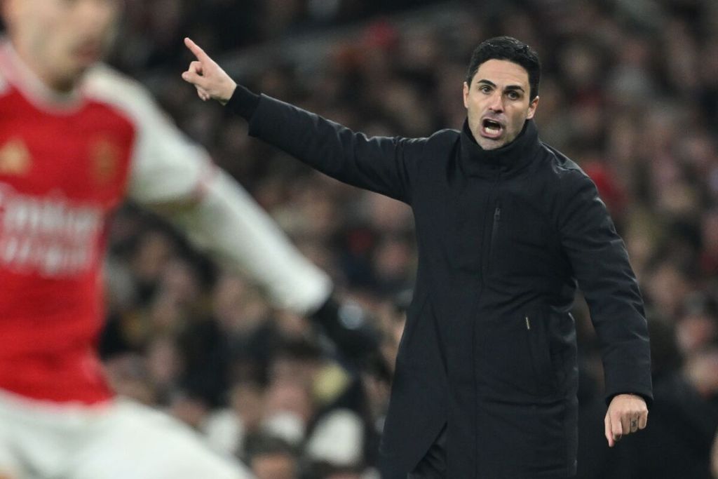 Arsenal manager Mikel Arteta gave instructions to his players during a Premier League match against Newcastle United at Emirates Stadium in London on February 24, 2024. According to supercomputer Opta's prediction, Arsenal has a 19 percent chance of winning the Premier League.