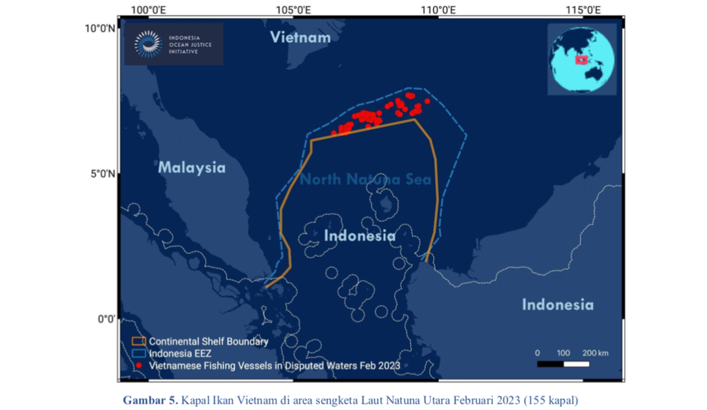 Citra satelit penangkapan ikan oleh kapal asing di wilayah Zona Ekonomi Eksklusif Indonesia di Laut Natuna Utara