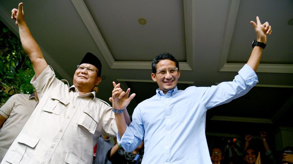 Prabowo Subianto dan Sandiaga Salahuddin Uno saat berpasangan di Pemilu Presiden 2019, di kediaman Prabowo, Kertanegara, Jakarta Selatan, Selasa (21/5/2019). 