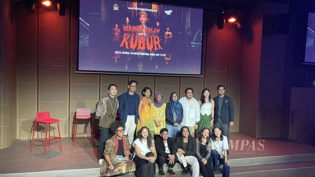 Suasana konferensi pers dan penayangan drama musikal berjudul <i>#MusikalDiRumahAja: Beranak dalam Kubur</i> di Jakarta, Kamis (2/11/2023). 
