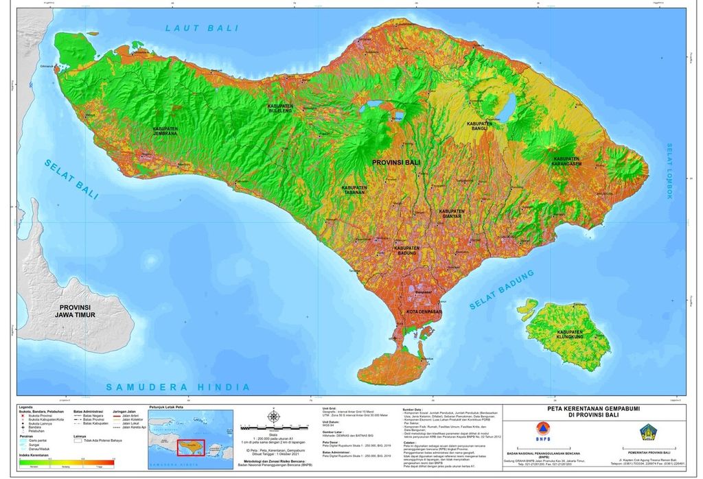 Peta Kerentanan Gempa Bumi di Provinsi Bali.