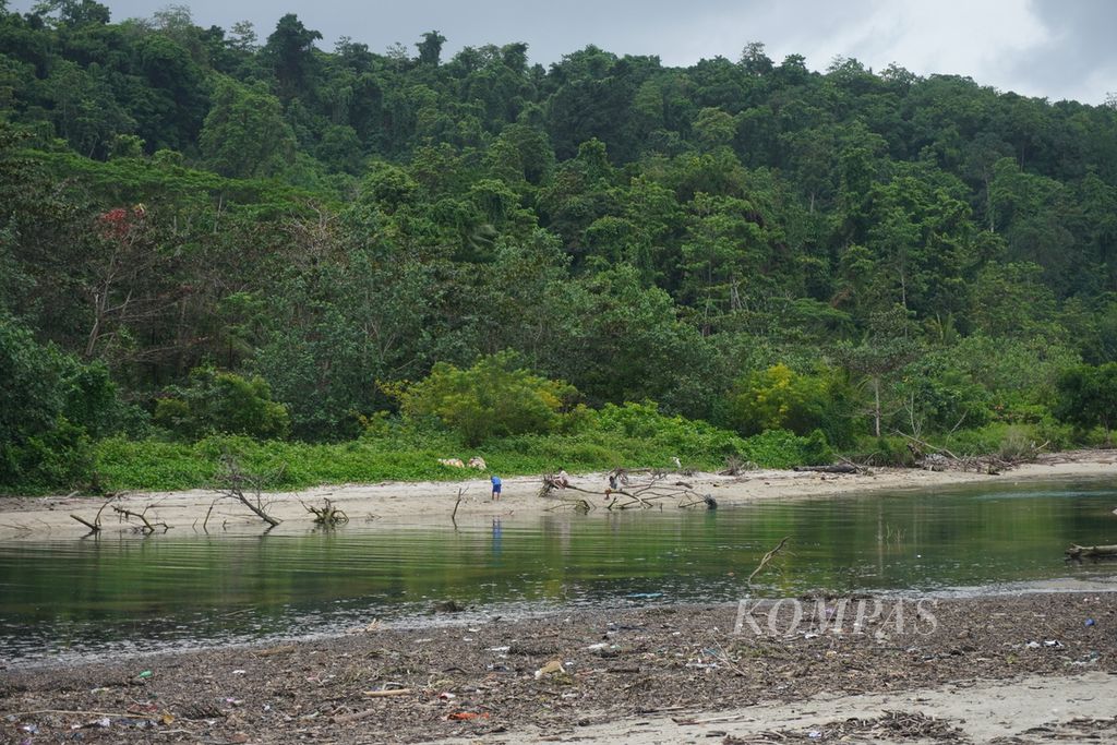 Warga beraktivitas di sekitar Kali Learissa Kayeli di Pulau Haruku, Kabupaten Maluku Tengah, Maluku, Kamis (14/9/2023). Di sungai itu sedang diberlakukan sasi atau pelarangan mengambil ikan dalam periode tertentu.