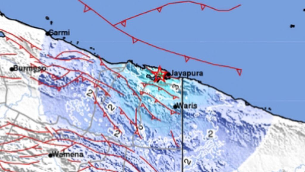 Infografis gempa bumi dengan kekuatan magnitudo 4,9 di Kota Jayapura, Papua, Sabtu (4/2/2023). Gempa tersebut berkedalaman dangkal, yakni 10 kilometer.