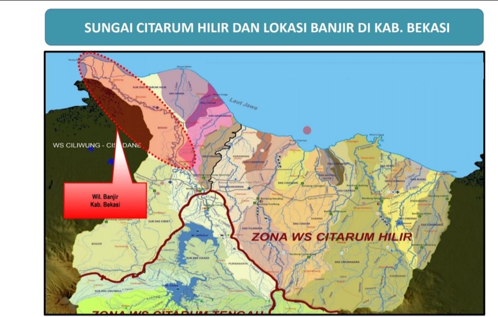 Titik Sungai Citarum yang menyebabkan banjir di Kabupaten Bekasi pada Februari 2021