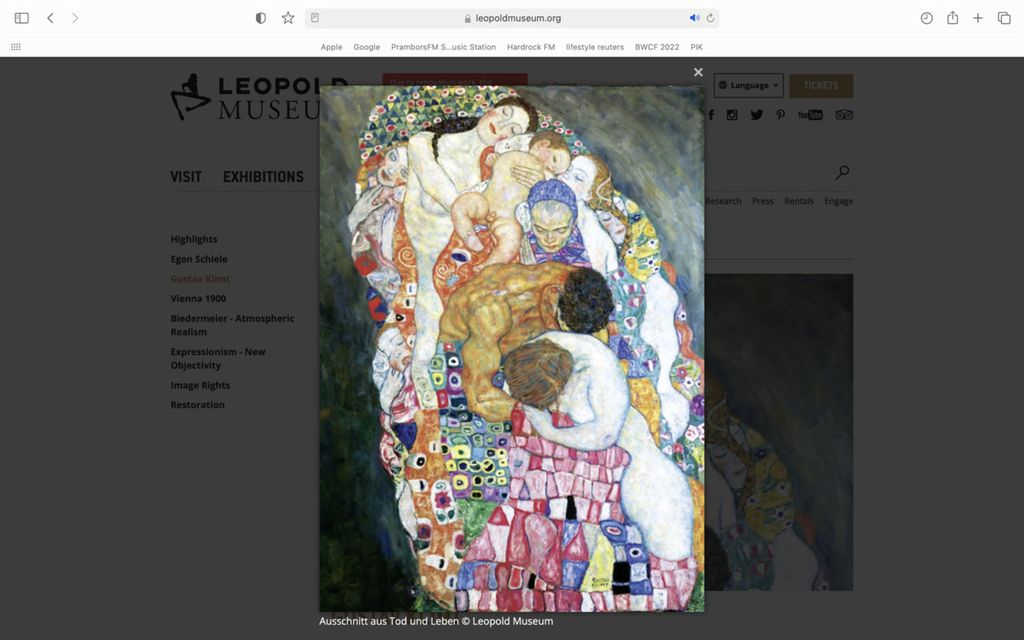 Tangkapan layar lukisan karya pelukis Austria, Gustav Klimt, berjudul “Death and Life” atau “Kematian dan Kehidupan” di laman Museum Leopold yang ada di Vienna, Austria. Gambar diambil pada Selasa (29/11/2022). Lukisan ini disiram cairan hitam oleh sejumlah aktivis lingkungan pada Selasa (15/11/2022). Aksi vandalisme serupa juga pernah menimpa karya seni lainnya di 2022, antara lain lukisan karya Van Gogh dan Claude Monet.