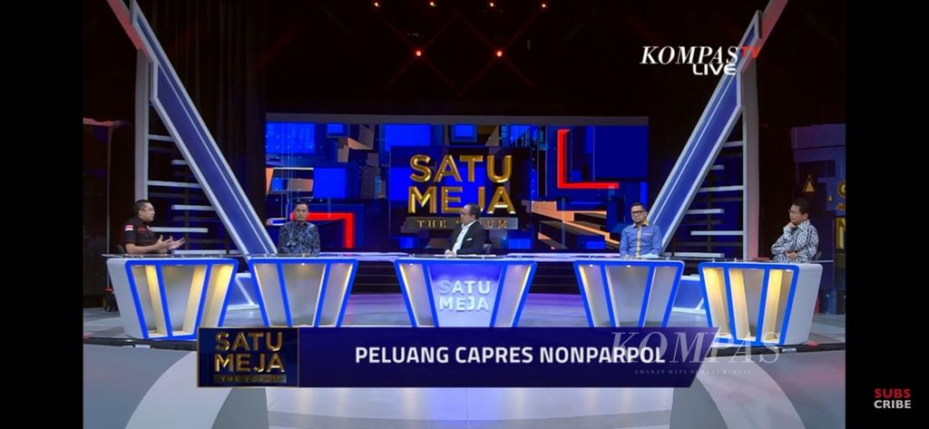 Tangkapan layar acara bincang-bincang <i>Satu Meja the Forum </i>dengan tema Peluang Capres Nonparpol di Kompas TV, Rabu (1/6/2022).