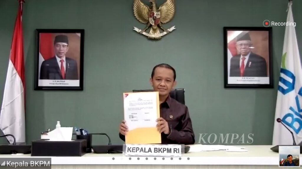 Tangkapan layar dari akun YouTube Kementerian Koperasi dan UKM saat Kepala Badan Koordinasi Penanaman Modal Bahlil Lahadalia menunjukkan nota kesepahaman yang ditandatanganinya dengan Menteri Koperasi dan UKM Teten Masduki di Jakarta, Kamis (17/9/2020).