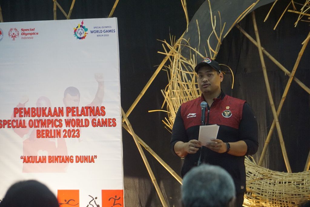 Menteri Pemuda dan Olahraga Dito Ariotedjo membuka pelatnas Special Olympics World Games Berlin 2023 di Yayasan Pembinaan Anak Cacat (YPAC) Semarang, Jawa Tengah, Senin (8/5/2023).