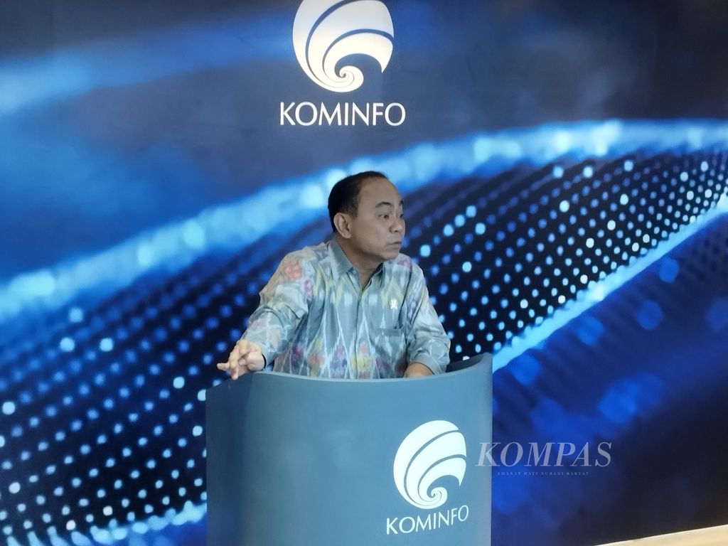 Menteri Komunikasi dan Informatika Budi Arie Setiadi memberikan keterangan di Kementerian Komunikasi dan Informatika, Jakarta, Jumat (20/10/2023).