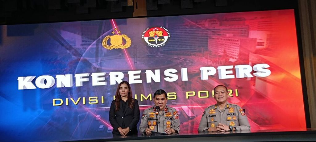 Konferensi pers tentang penegakan hukum yang dilakukan Satuan Tugas Pemberantasan Tindak Pidana Perdagangan Orang (TPPO) di Divisi Humas Polri, Rabu (7/6/2023).