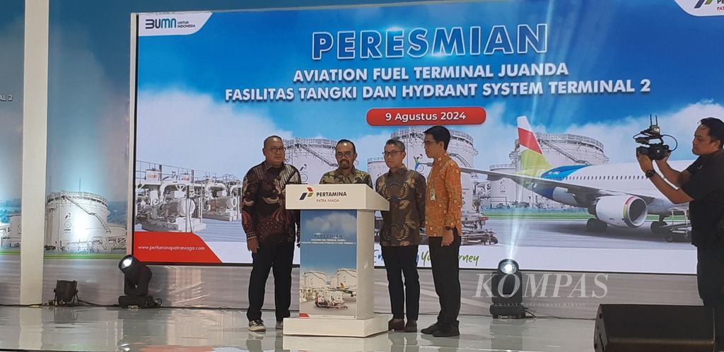 Peresmian Aviation Fuel Terminal Juanda Fasilitas Tangki dan Hidrant System Terminal 2 Bandara Juanda Surabaya, Jawa Timur, Jumat (9/8/2024).