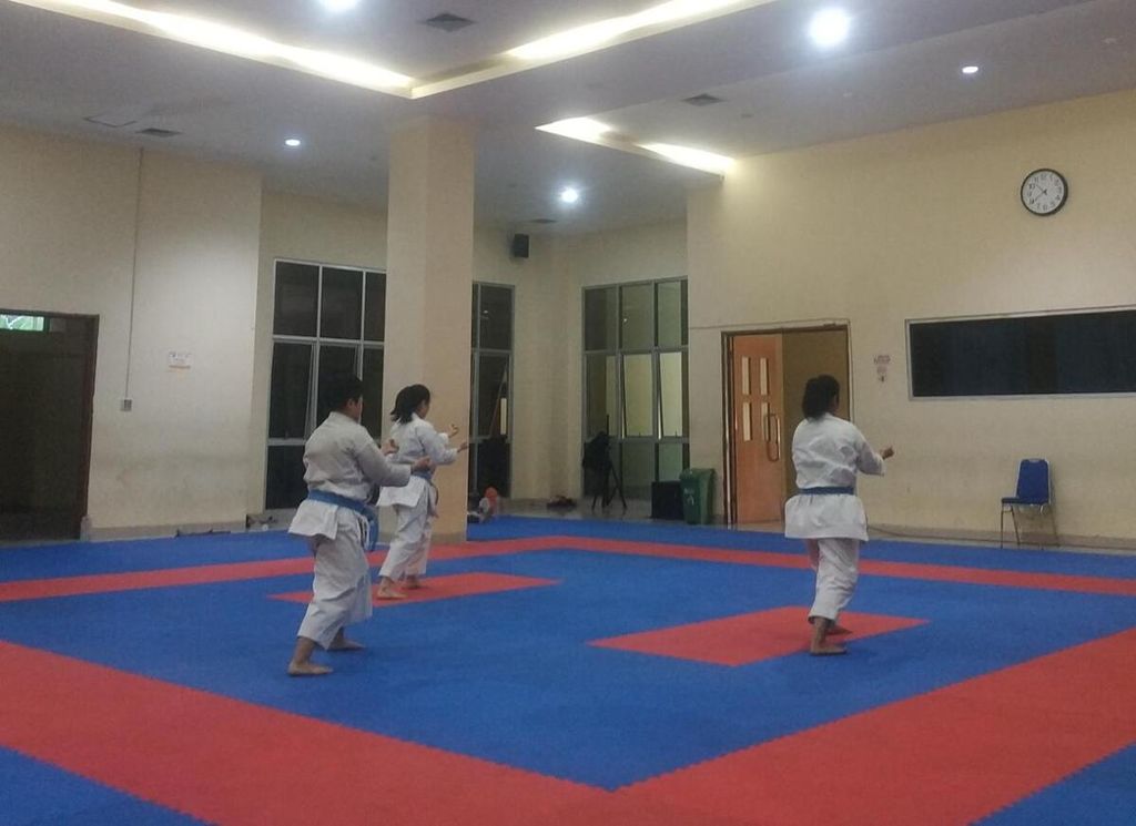 Persiapan tim karate nomor beregu putri menjelang SEA Games 2023. Mereka berlatih secara intensif di GOR Benhil Jakarta, Selasa (25/4/2023).