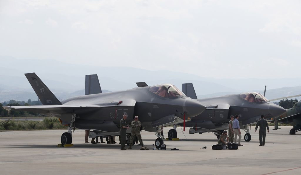 Archive - A F-35 fighter jet of the Vermont Air National Guard is parked at a military base at Skopje Airport, North Macedonia on June 17, 2022. Japan's defense spending will soar 20 percent to a record 6.8 trillion yen or 55 billion U.S. dollars next year as Japan prepares to deploy US-made Tomahawk missiles and other long-range cruise missiles that can reach targets in China or North Korea.