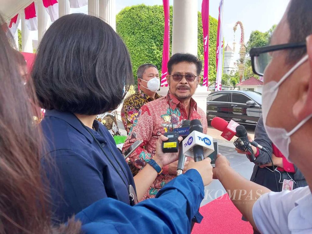 Menteri Pertanian Syahrul Yasin Limpo di kompleks Istana Kepresidenan Jakarta, Kamis (18/8/2022).