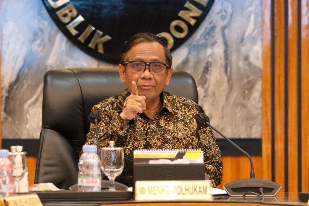 Menteri Koordinator Bidang Politik, Hukum, dan Keamanan Mahfud MD, Jumat (5/5/2023).