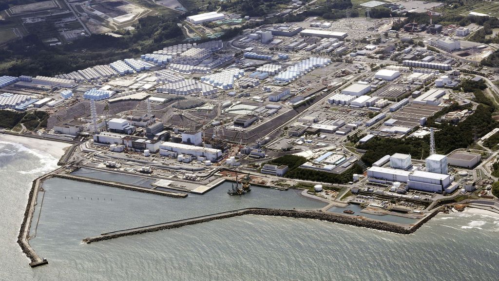 Penampakan PLTN Fukushima dari foto udara, Kamis (24/8/2023). 