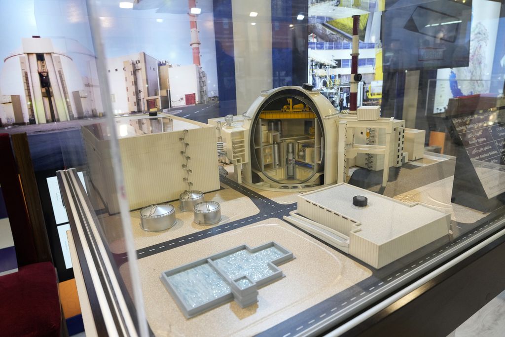 The Bushehr nuclear power plant model was showcased in an exhibition of Iran's nuclear achievements at the "International Conference on Nuclear Science and Technology" in downtown Isfahan, Iran, on Monday (May 6, 2024).