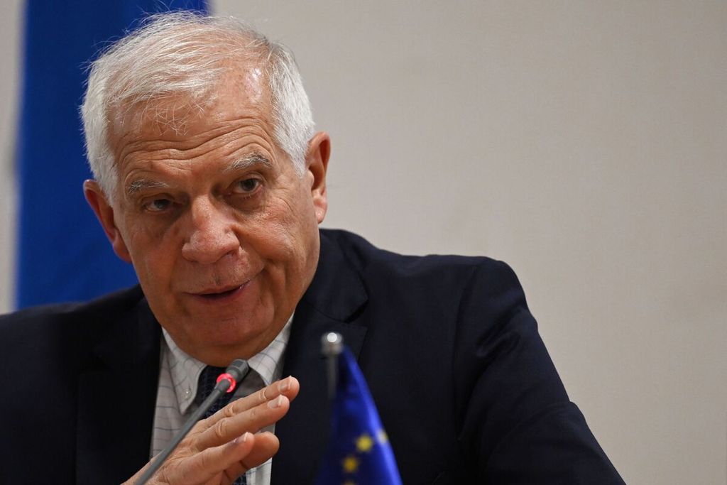 Kepala Kebijakan Luar Negeri Uni Eropa, Josep Borrell saat berbicara dalam konferensi pers di New Delhi, India pada Rabu (1/3/2023).