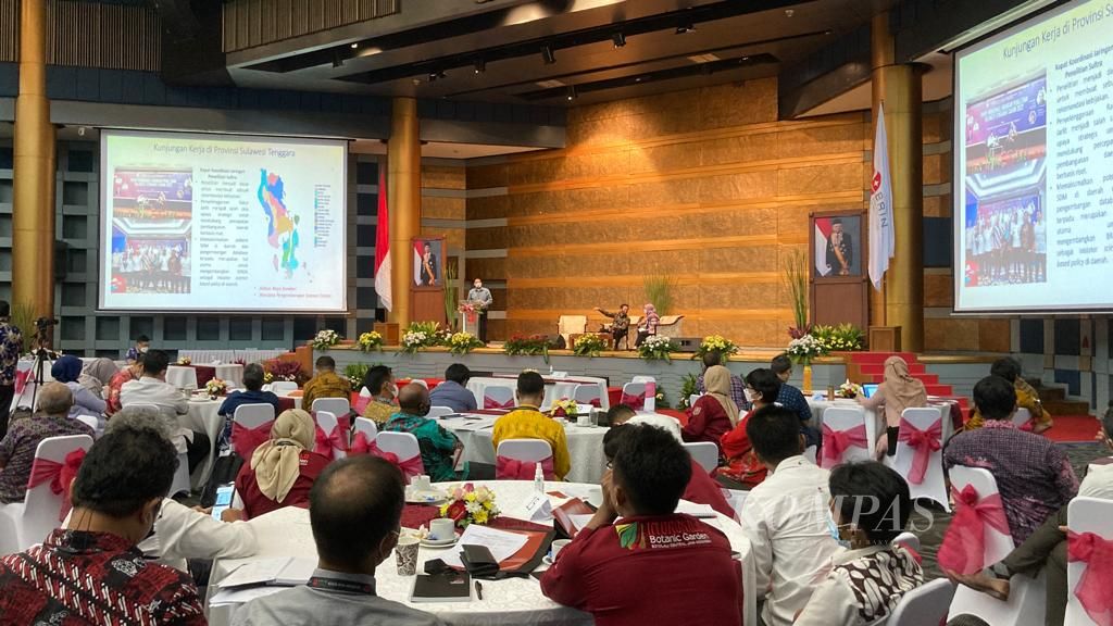 Acara Temu Pendamping dan Pengelola Kebun Raya Indonesia diselenggarakan Badan Riset dan Inovasi Nasional atau BRIN di Jakarta, Rabu (27/7/2022).