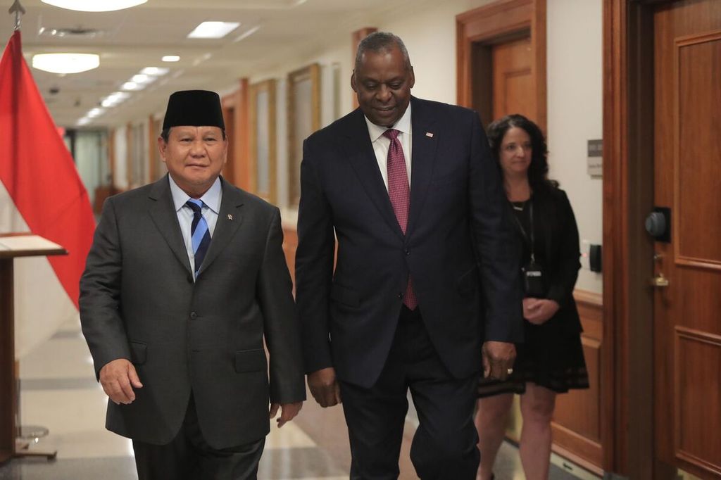 Menteri Pertahanan RI Prabowo Subianto dan Menteri Pertahanan Amerika Serikat (AS) Lloyd J Austin III, Kamis (25/8/2023), bertemu di AS.